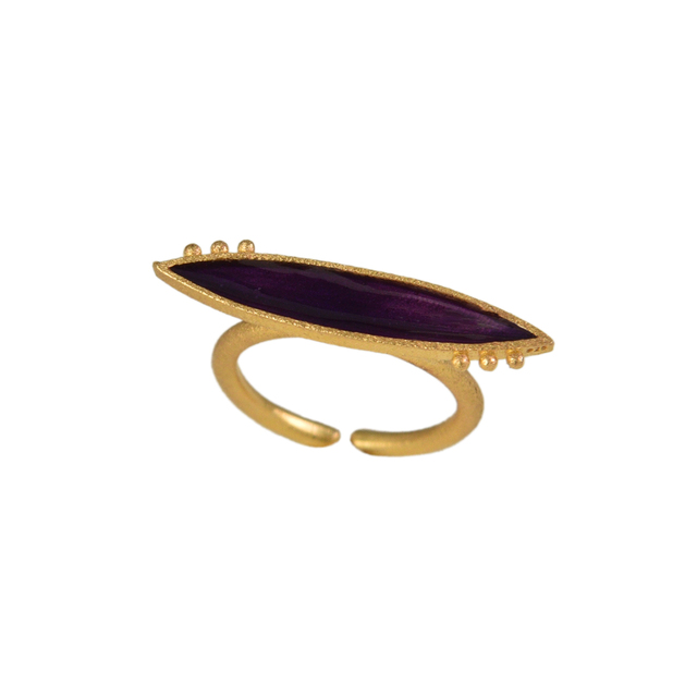 Women's Eye Ring DS306M Silver 925-Gold Plated-Purple Enamel