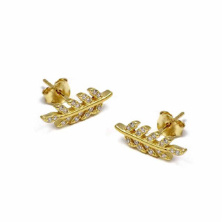 Women's Earrings Feather-Zircon Silver 925-Gold Plating 103101624.100