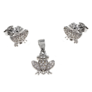 Women's Set Pendant-Earrings Little Frog Zircon Silver 925-Platinum Plating 113100192