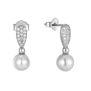 Women's Earrings Silver 925 Pearl-Zircon 3A-SC743 Prince