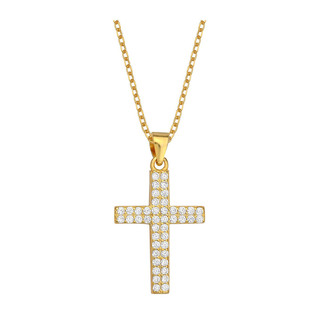 Women's Cross-Without The Chain Pendant With  White  Zircons Silver 925-Gold Plating 9A-MD013-3 Prince