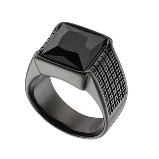 Men's Ring Black Onyx Steel 316L-Black IP N-03891 Artcollection